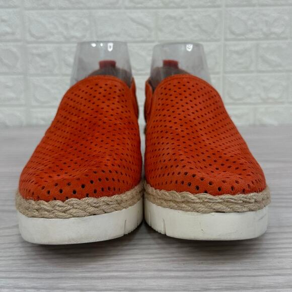 Franco Sarto Serla 2 Shoes WMNS 8.5M Red Suede Perforated Wedge Loafer Jute Trim - Picture 3 of 8